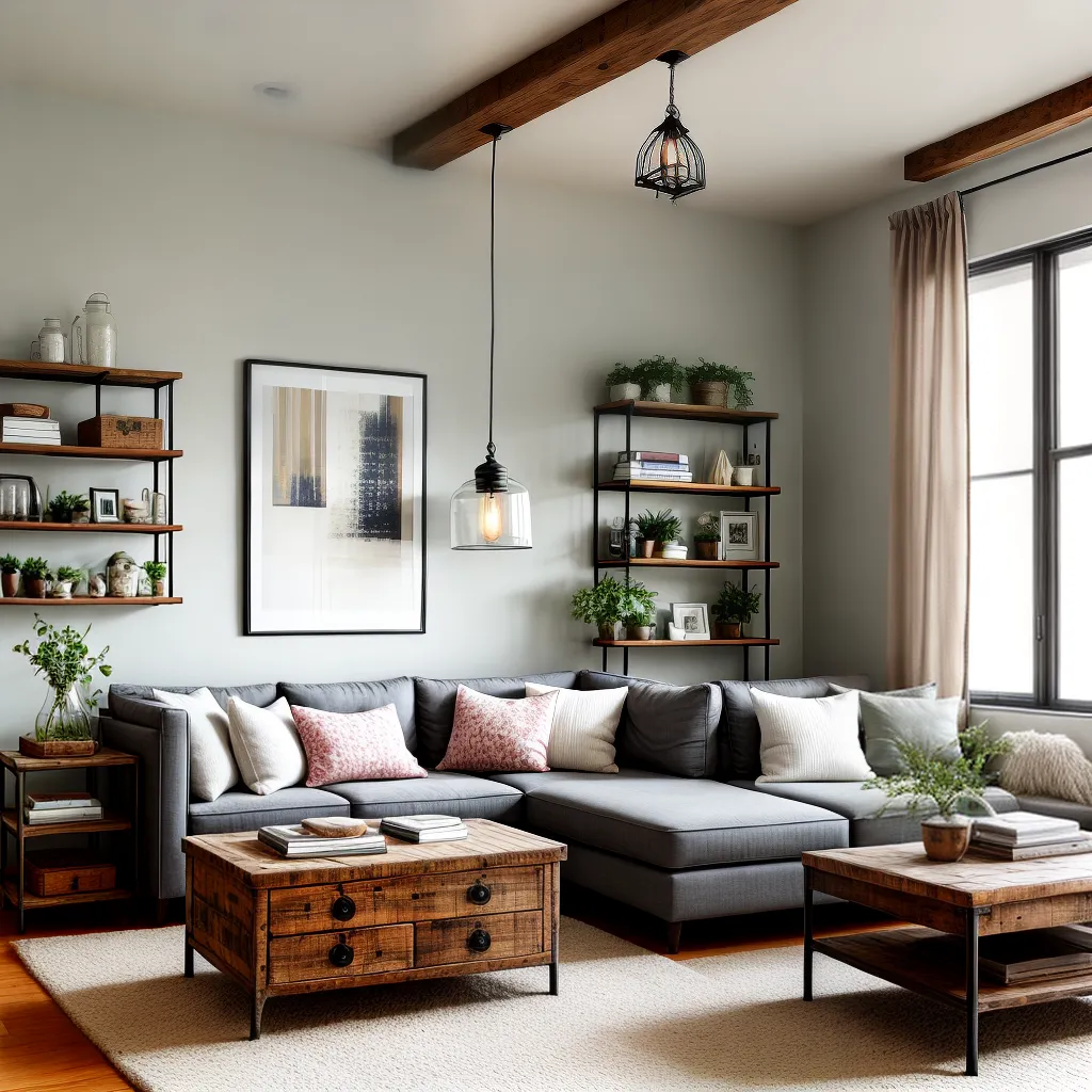 sala decorada shabby chic industrial 2