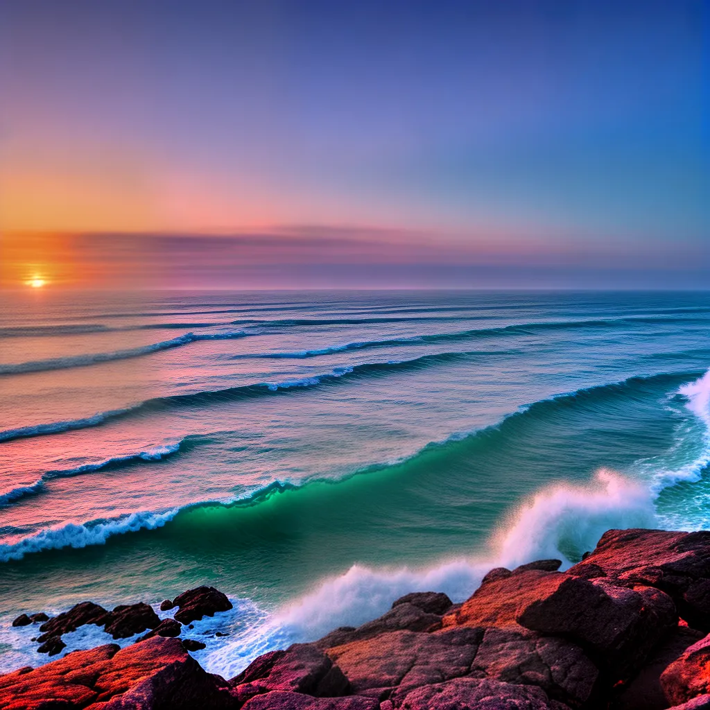 por do sol praia vibrante ondas por do sol praia vibrante ondas