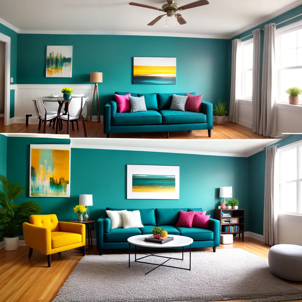 sala vibrante sofa teal arte 1