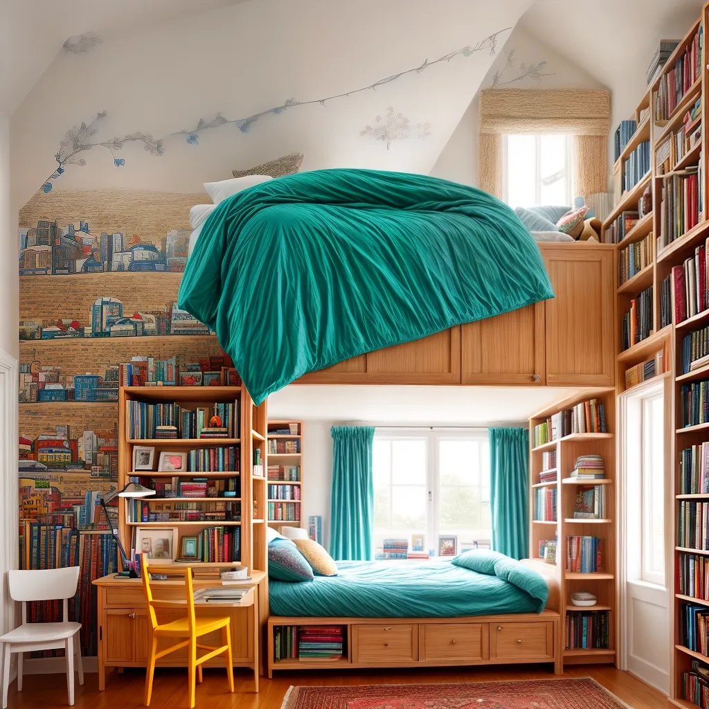 quarto magico estante livros murais