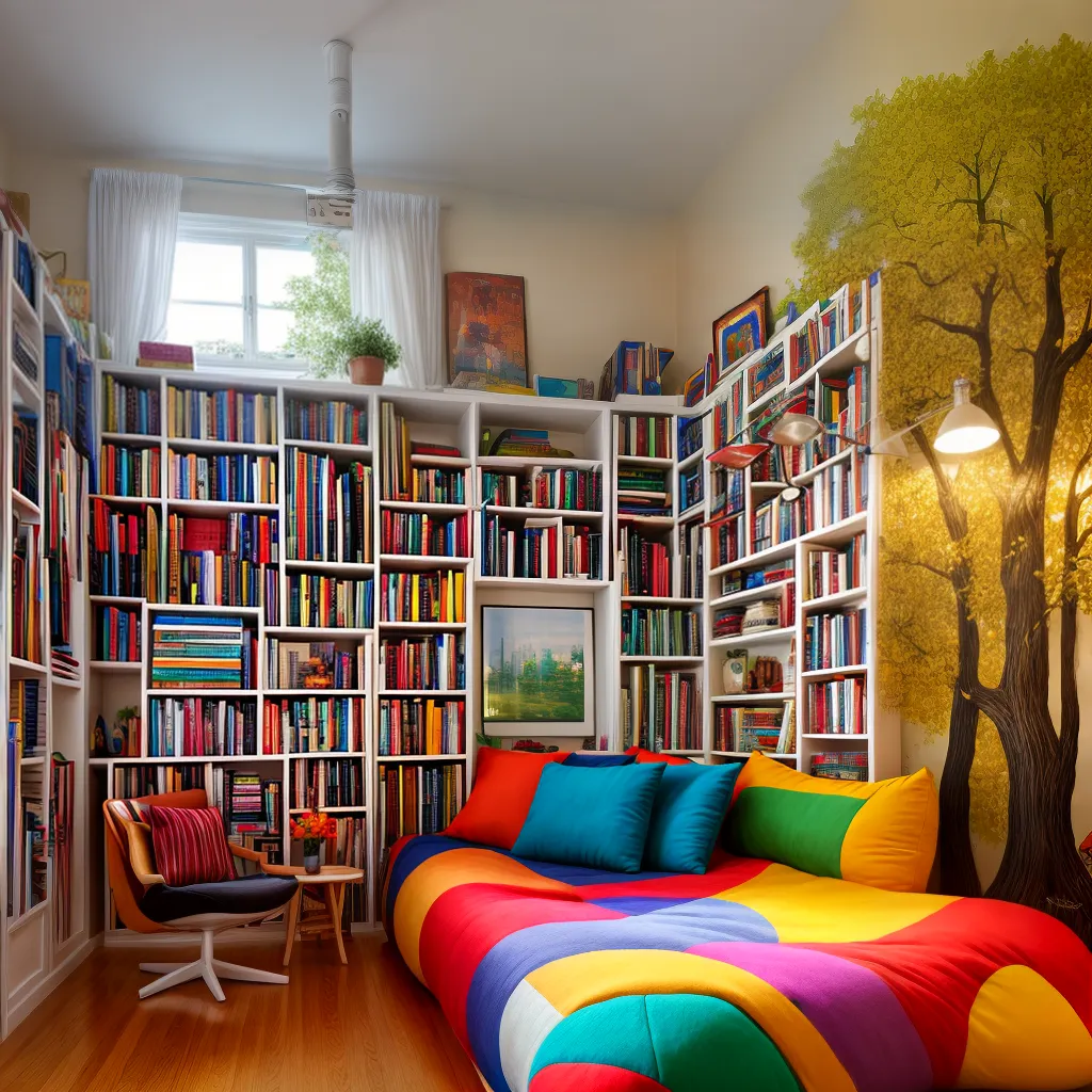 quarto infantil arvore livros murais