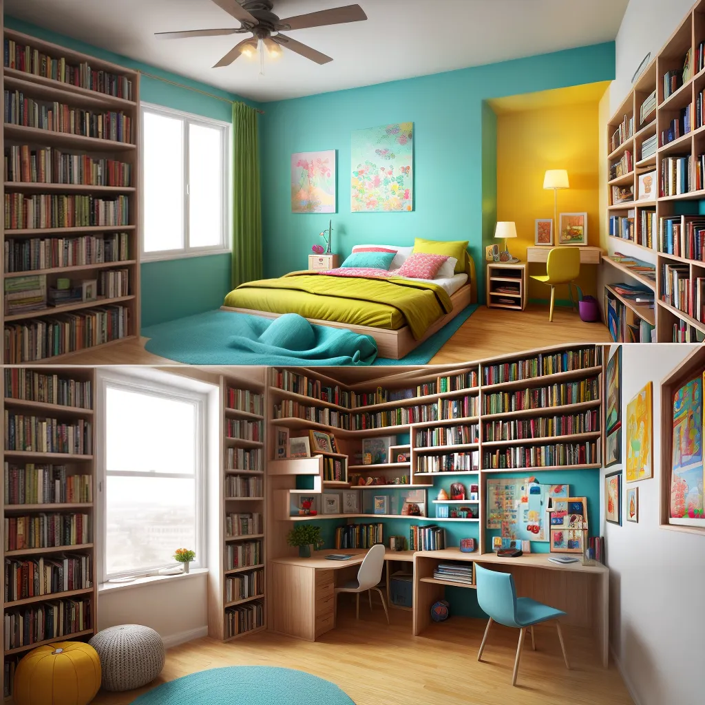 quarto infantil arvore livros ilustracoes