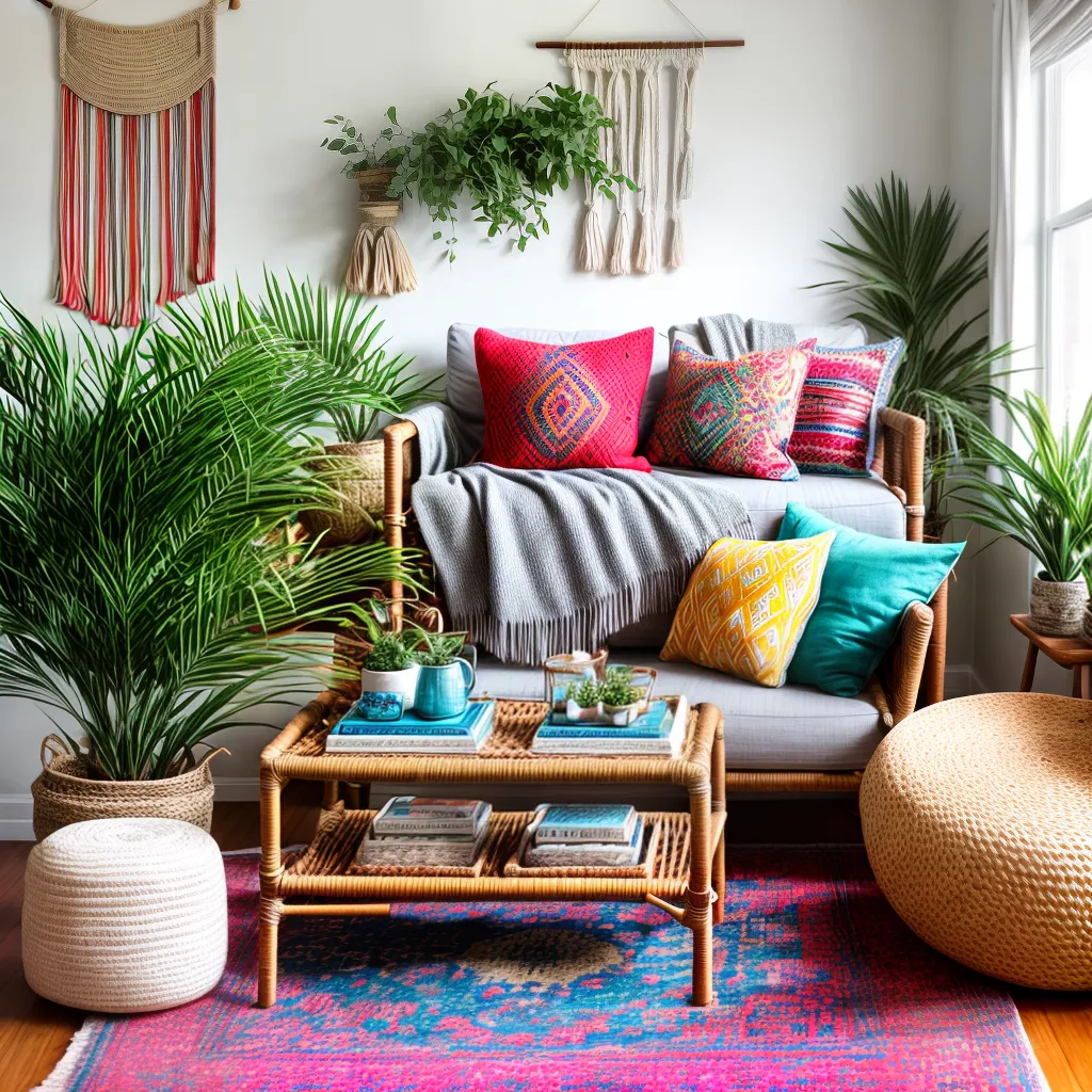 sala boho colorida acochoada