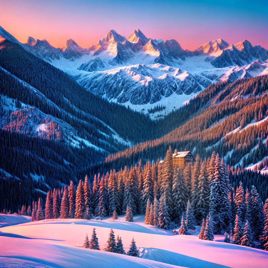 montanhas neve por do sol inverno