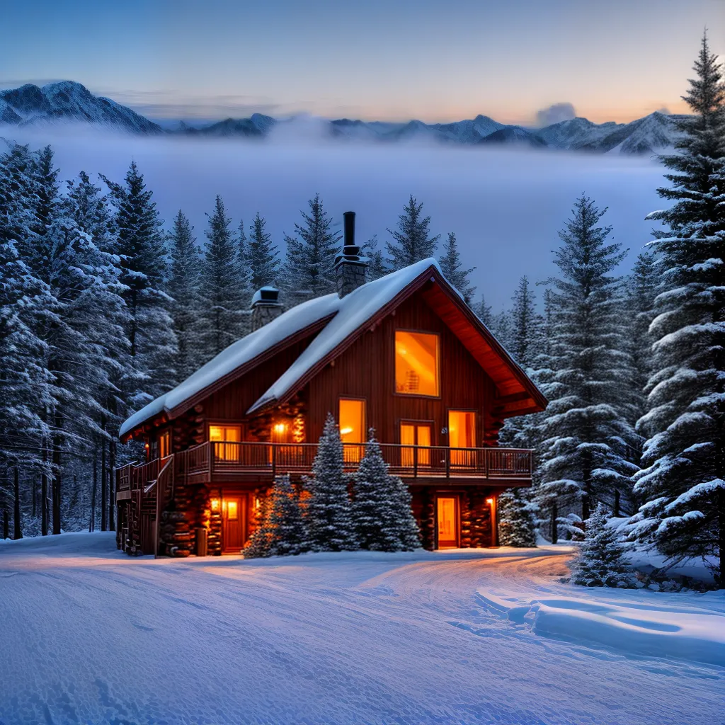 cabana inverno montanha neve luzes 1
