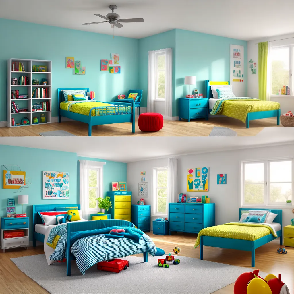 quarto infantil colorido brinquedos cama
