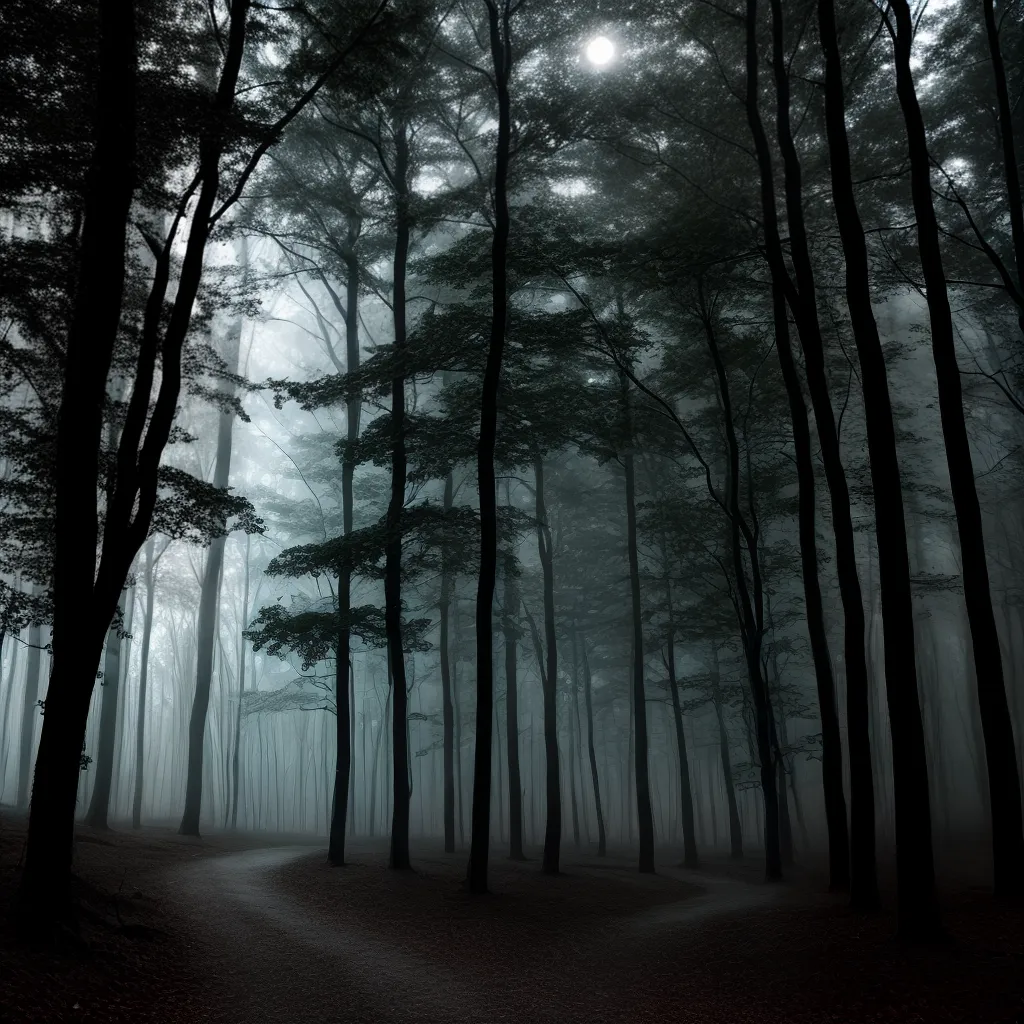 floresta noturna luar sombra misterio