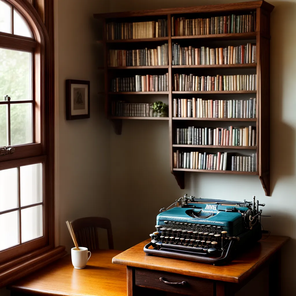 maquina escrever vintage estante livros leitura maquina escrever vintage estante livros leitura