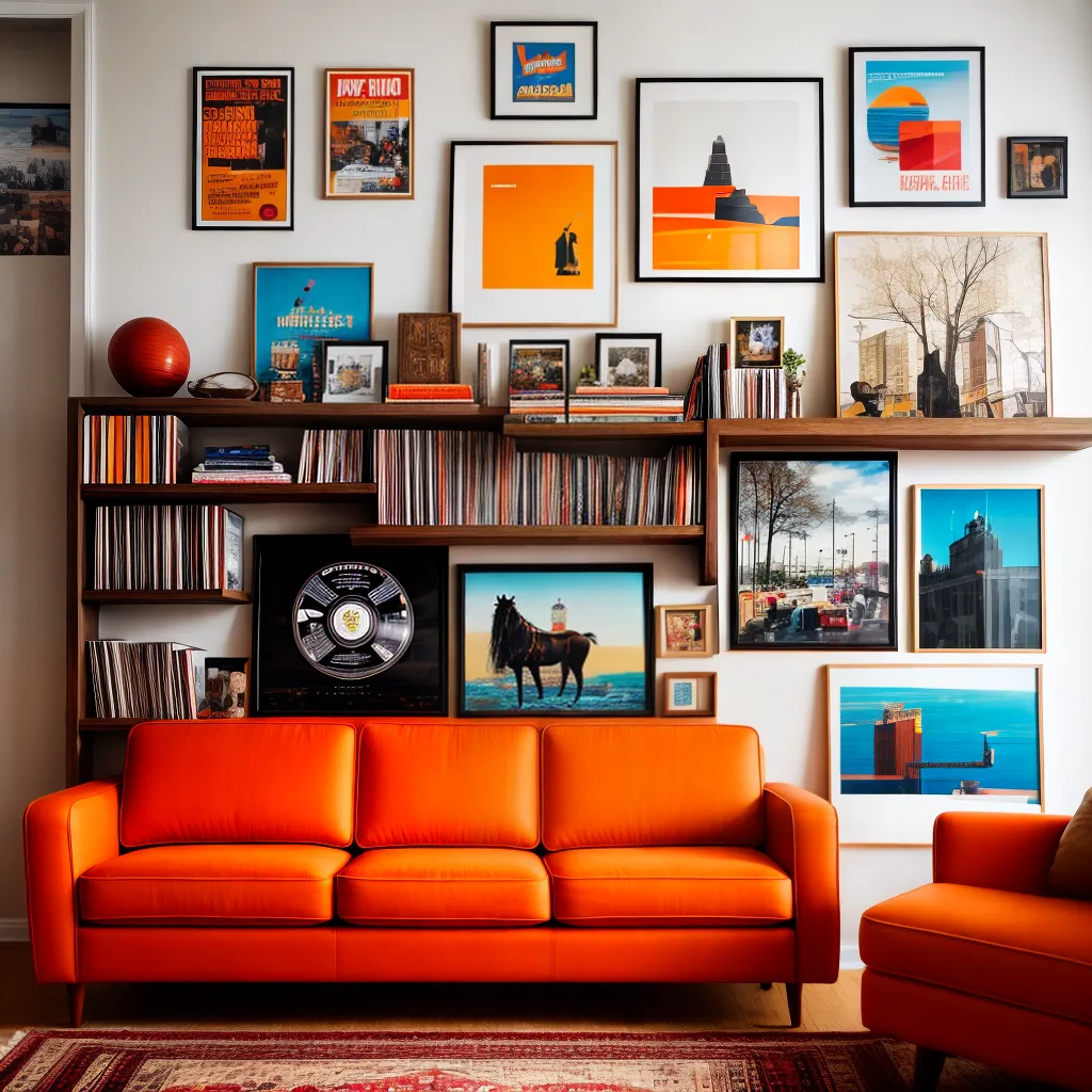 sala estar retro vintage sofa laranja