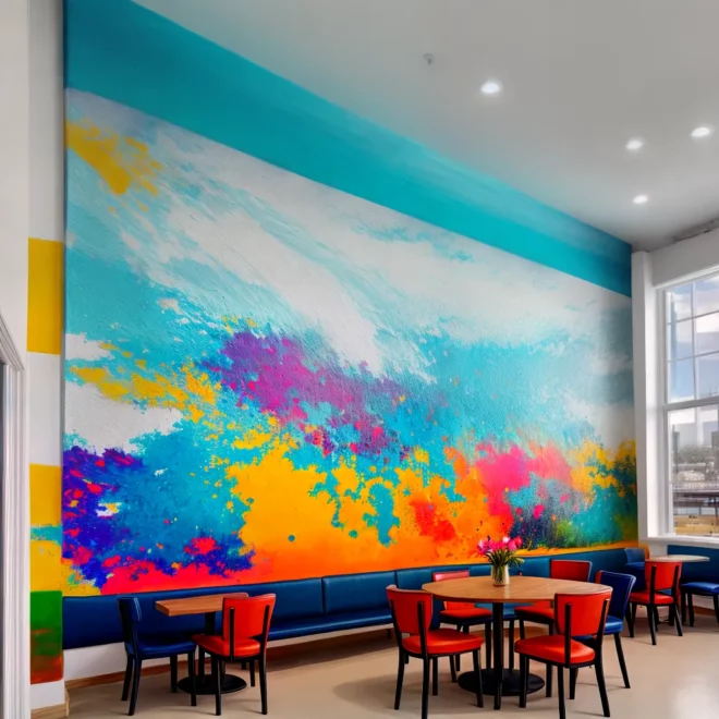 mural vibrante cafe arte inspirador