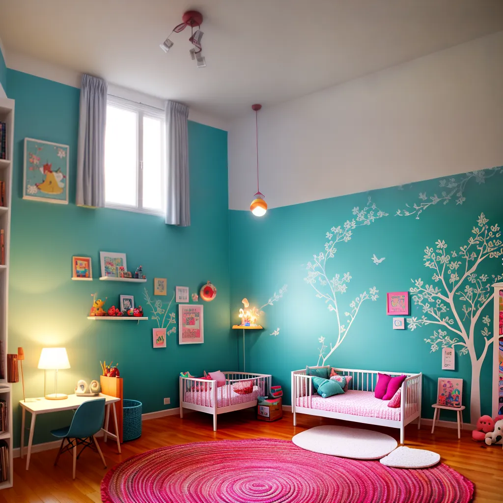 quarto infantil colorido floresta livros