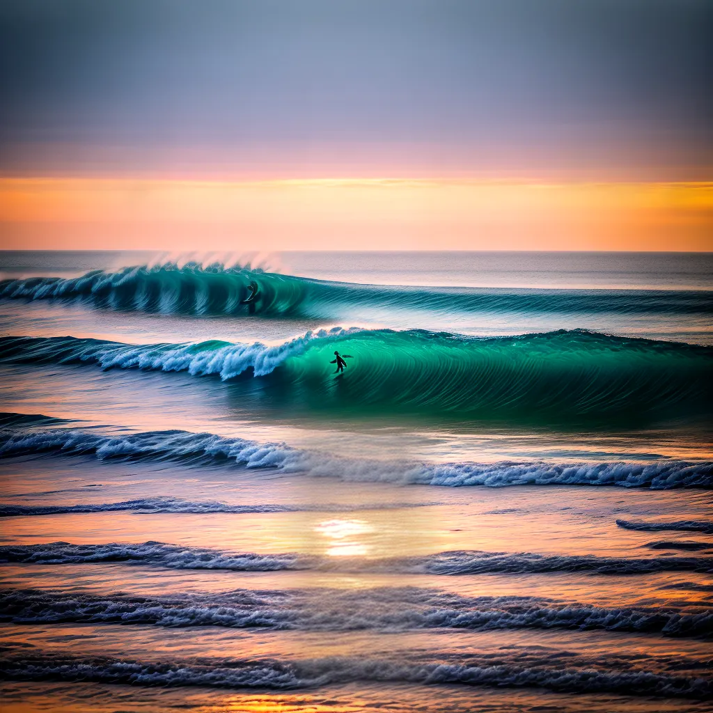 por do sol praia surfar onda