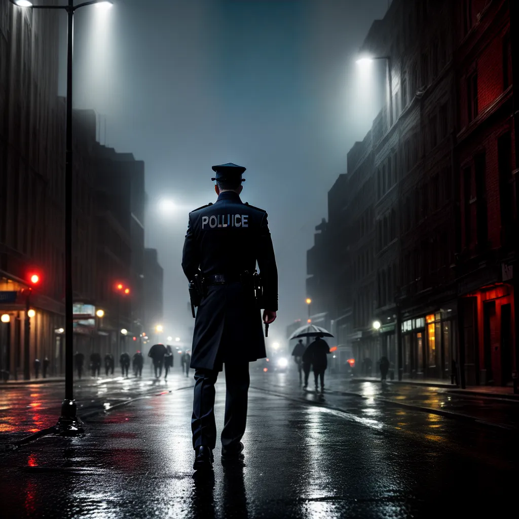 policial silhueta lampada chuva cidade policial silhueta lampada chuva cidade