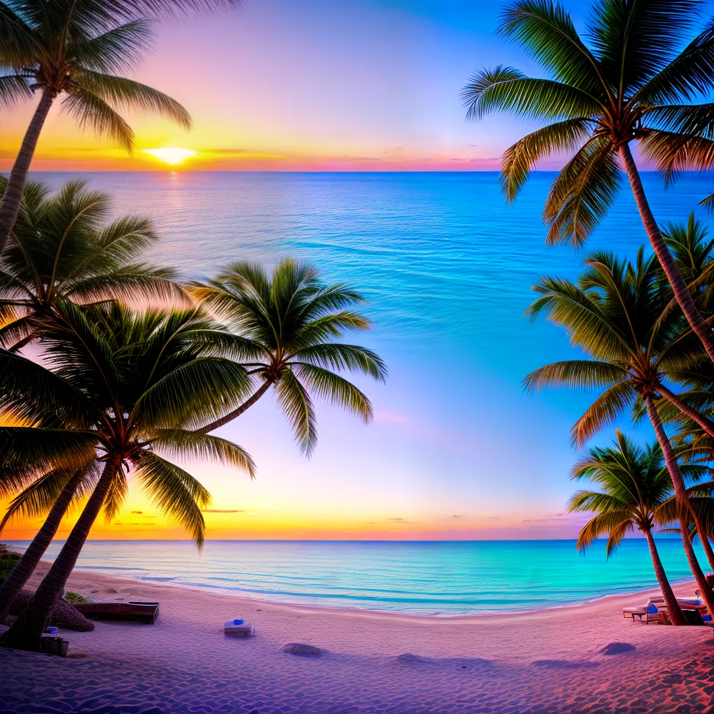 praia turquesa casa palmeiras por do sol