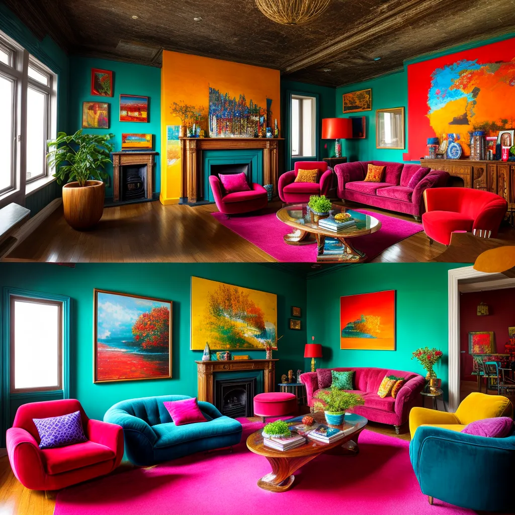 sala ecletica arte surrealista sofa veludo