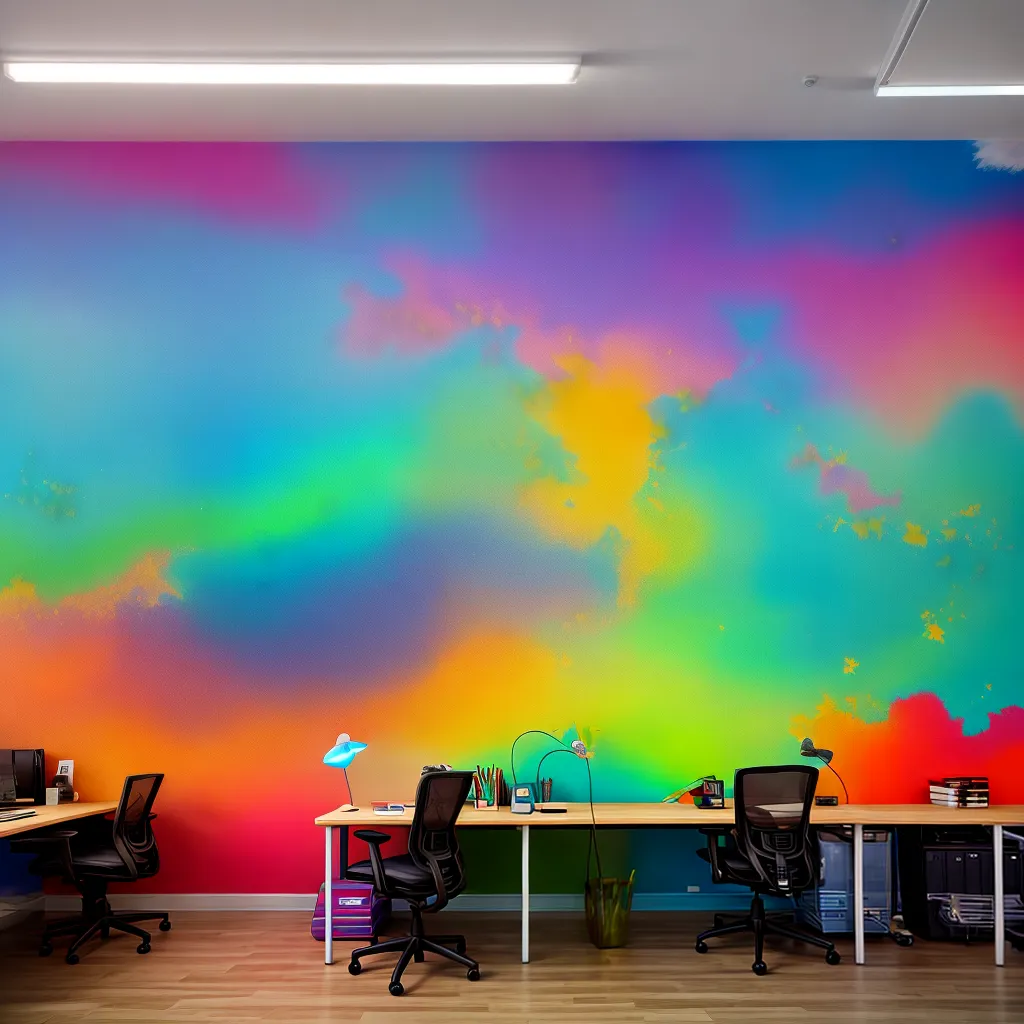 mural vibrante cores abstrato coworking