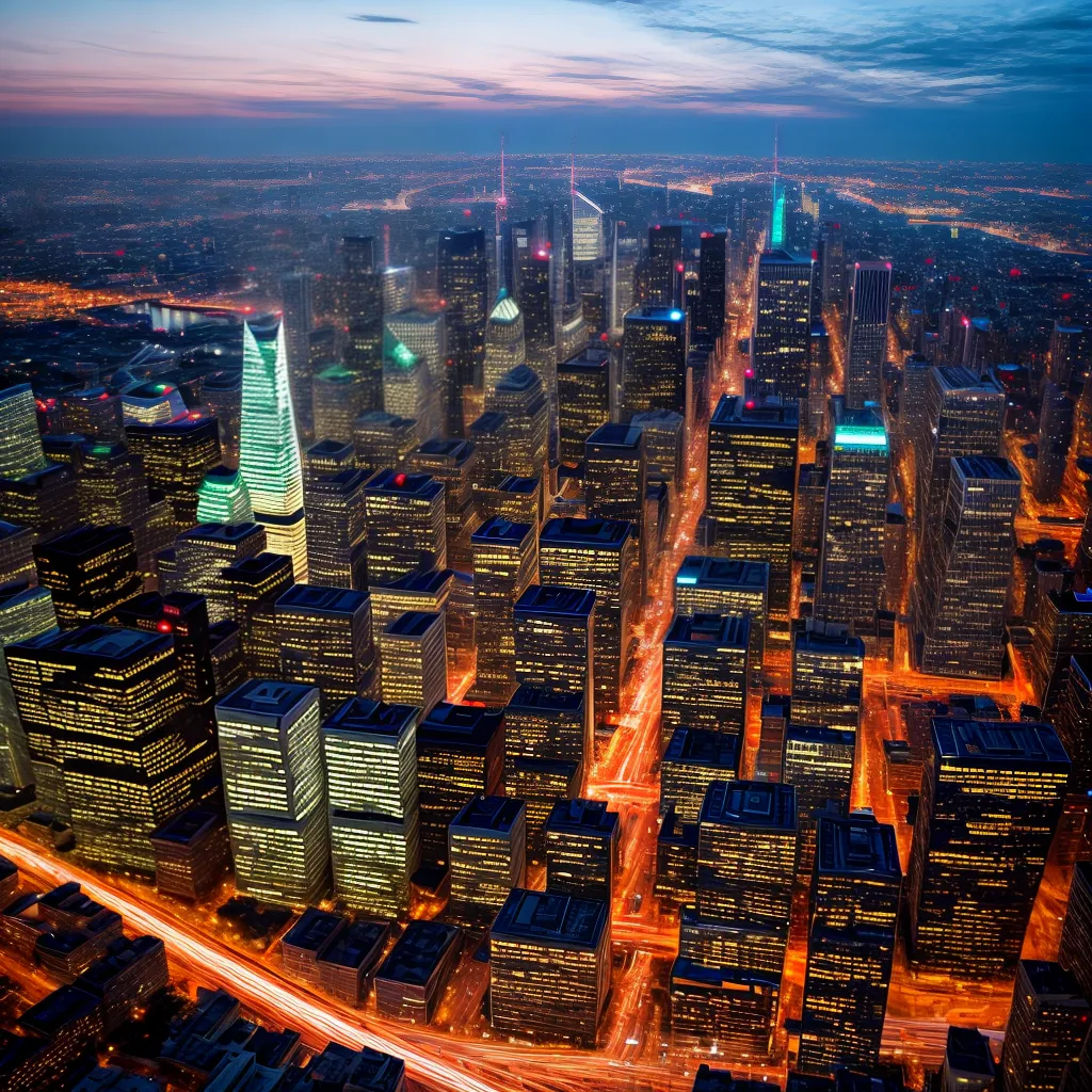 cidade por do sol arranha ceus trabalhadores