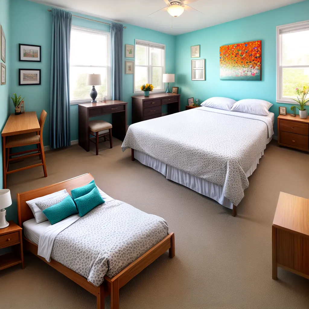 quarto hospedes arte cama colorida