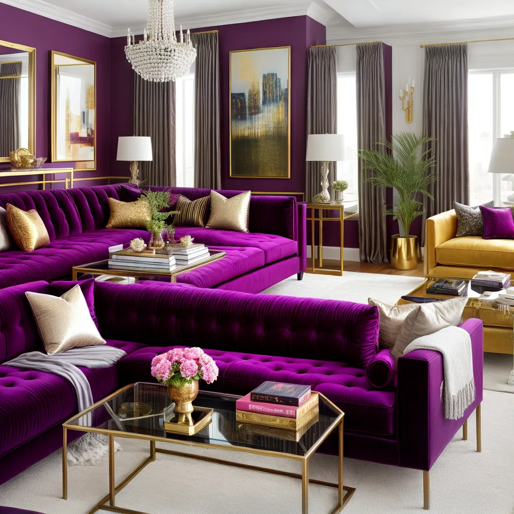 sala luxuosa roxo ouro cristal