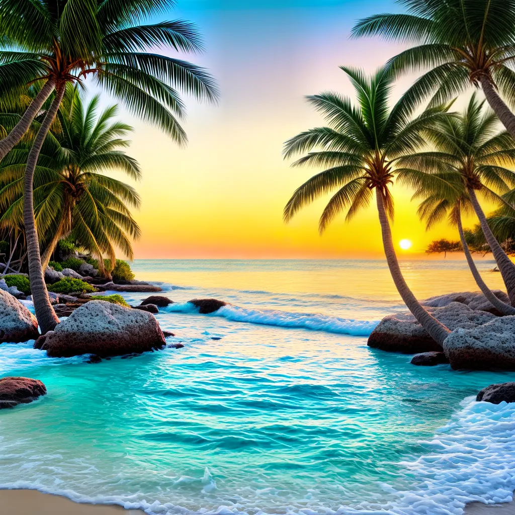 pintura praia tropical palmeiras agua pintura praia tropical palmeiras agua