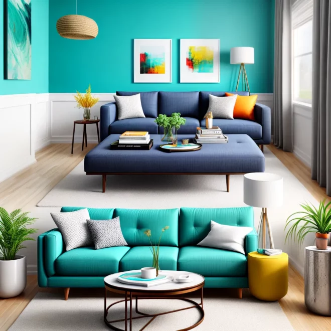 sala vibrante decoracao azul turquesa