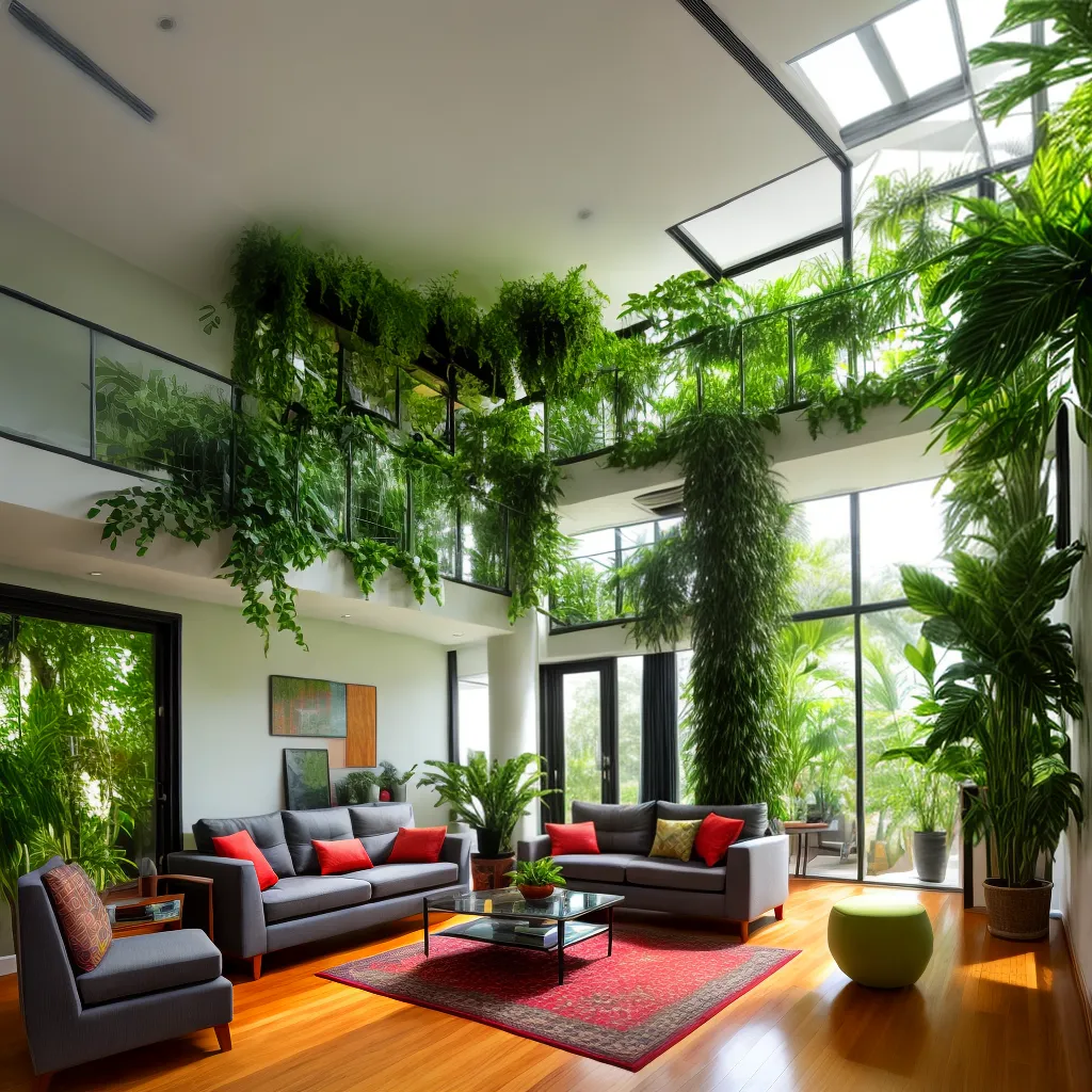 sala vibrante janelas verde plantas
