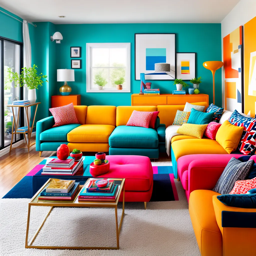 sala memphis design cores geometrico