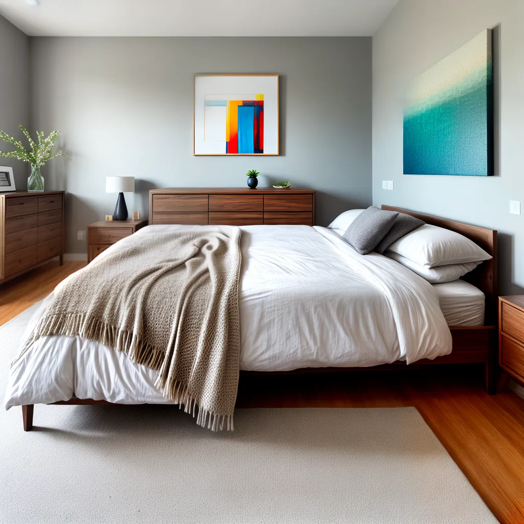 quarto hospedes arte abstrata acolhedor