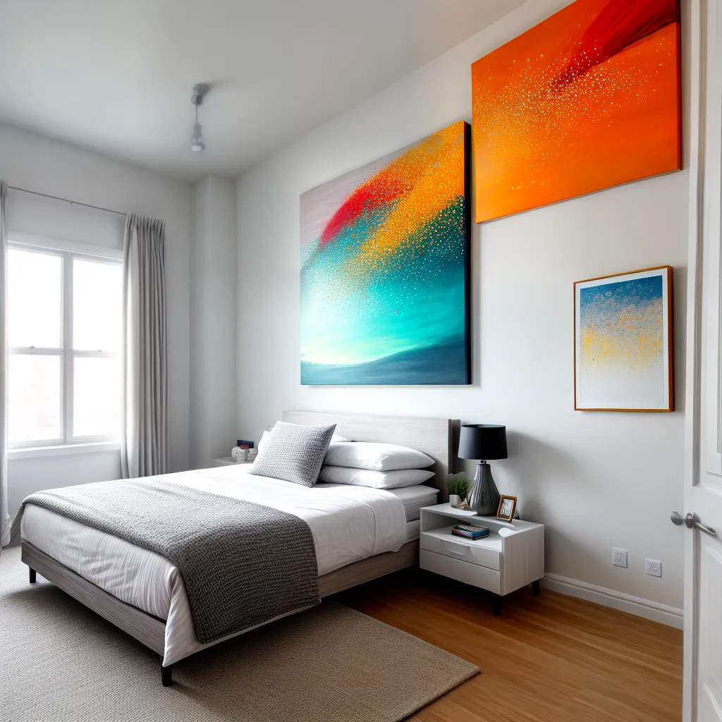 quarto hospedes decorado arte colorida