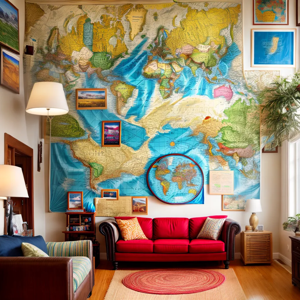 sala ecletica mapa mundo decoracao viagem