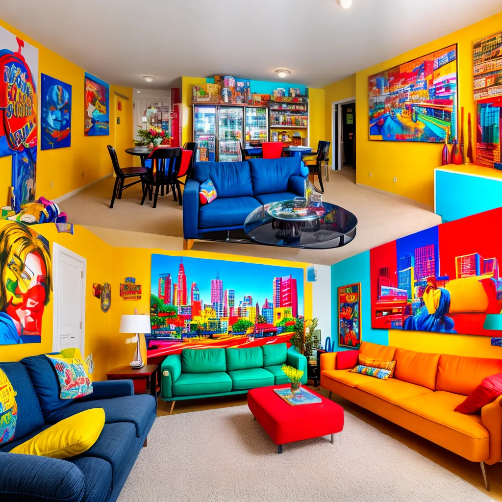 sala vibrante arte pop retro