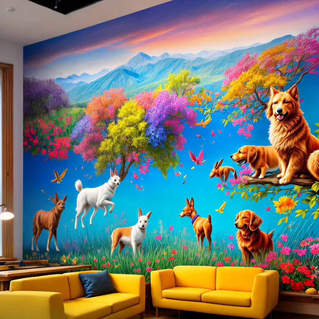 mural animais colorido cafe pet mural animais colorido cafe pet