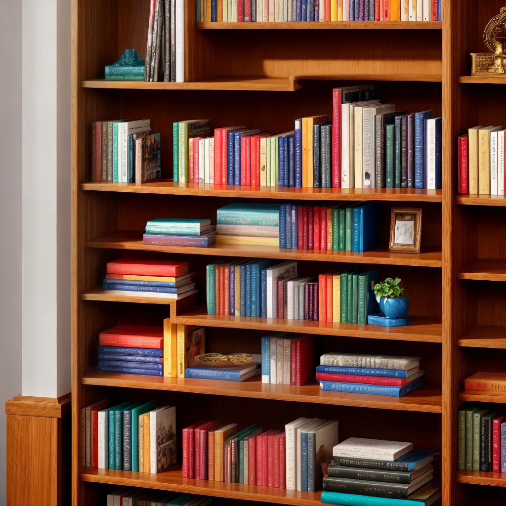 estante madeira livros coloridos arte