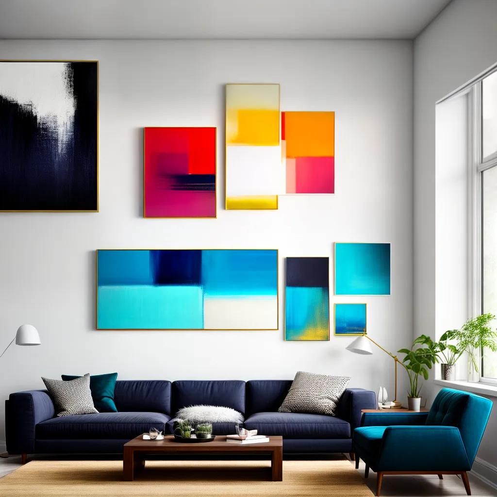 pintura abstrata sofa colorido mesa cafe