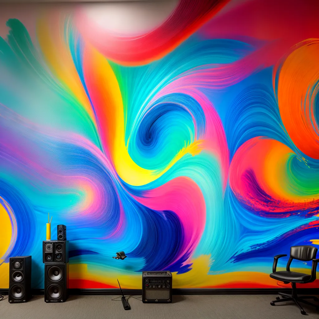 mural vibrante espaco ensaio instrumentos