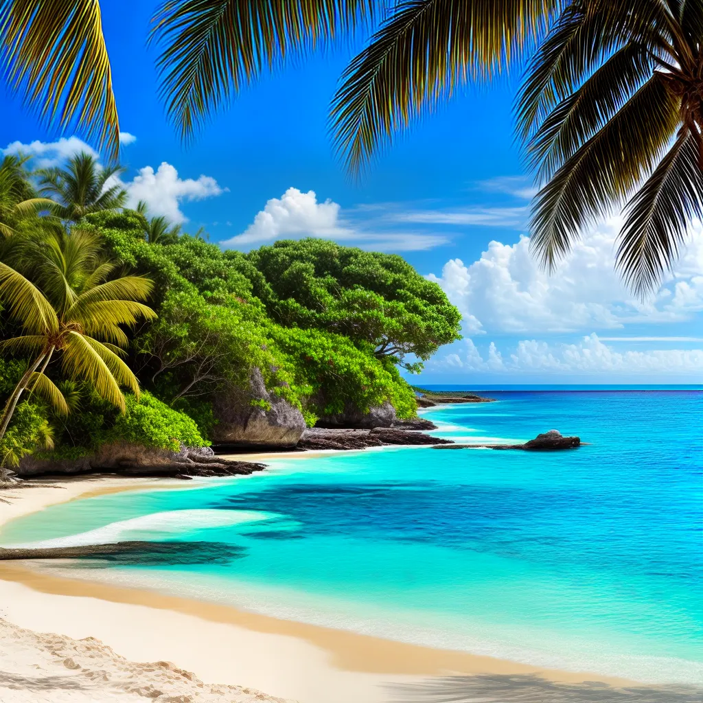 pintura praia tropical palmeiras agua turquesa