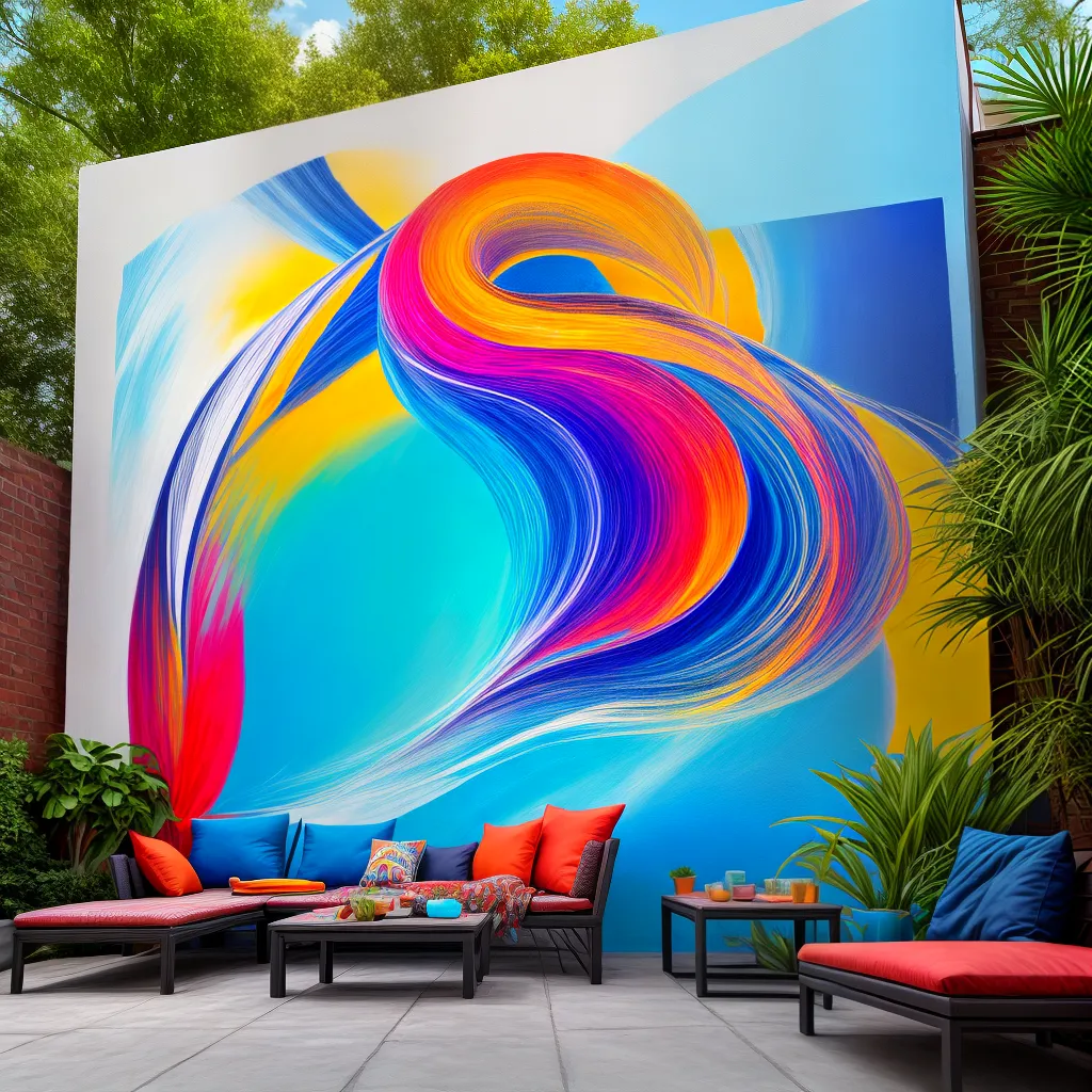 mural colorido parede tijolos lounge