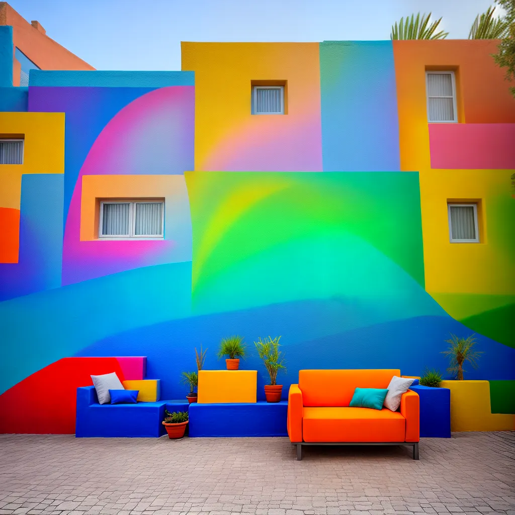 mural abstrato parede tijolo lounge