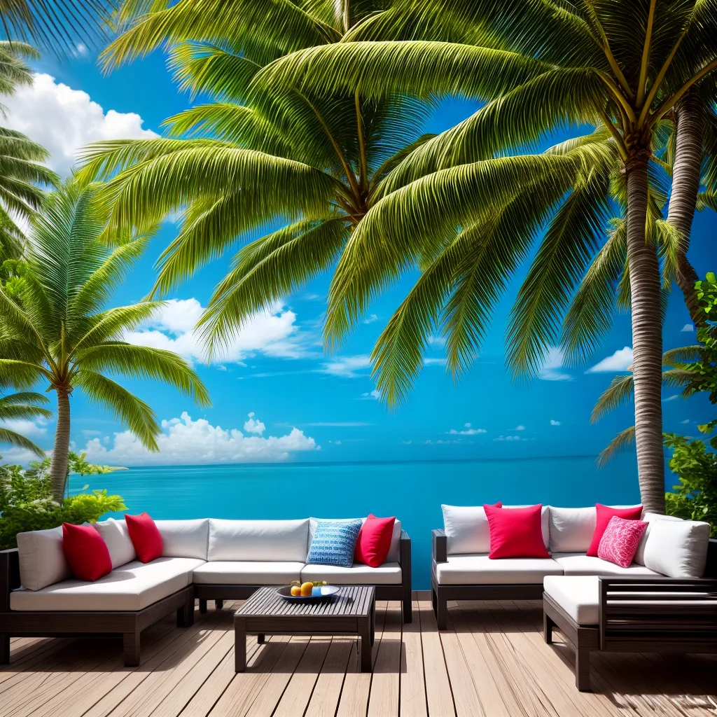 mural tropical lounge ao ar livre