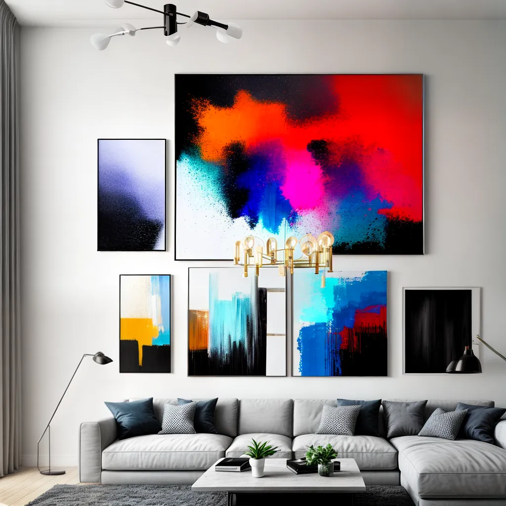sala minimalista arte digital vibrante