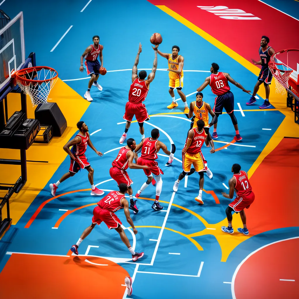 mural basquete atletas cores energia