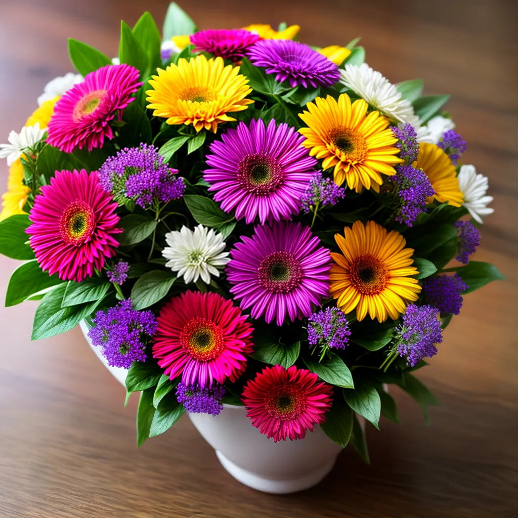 bouquet colorido mesa madeira feng shui