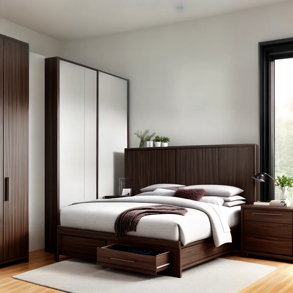quarto moderno cama madeira escura