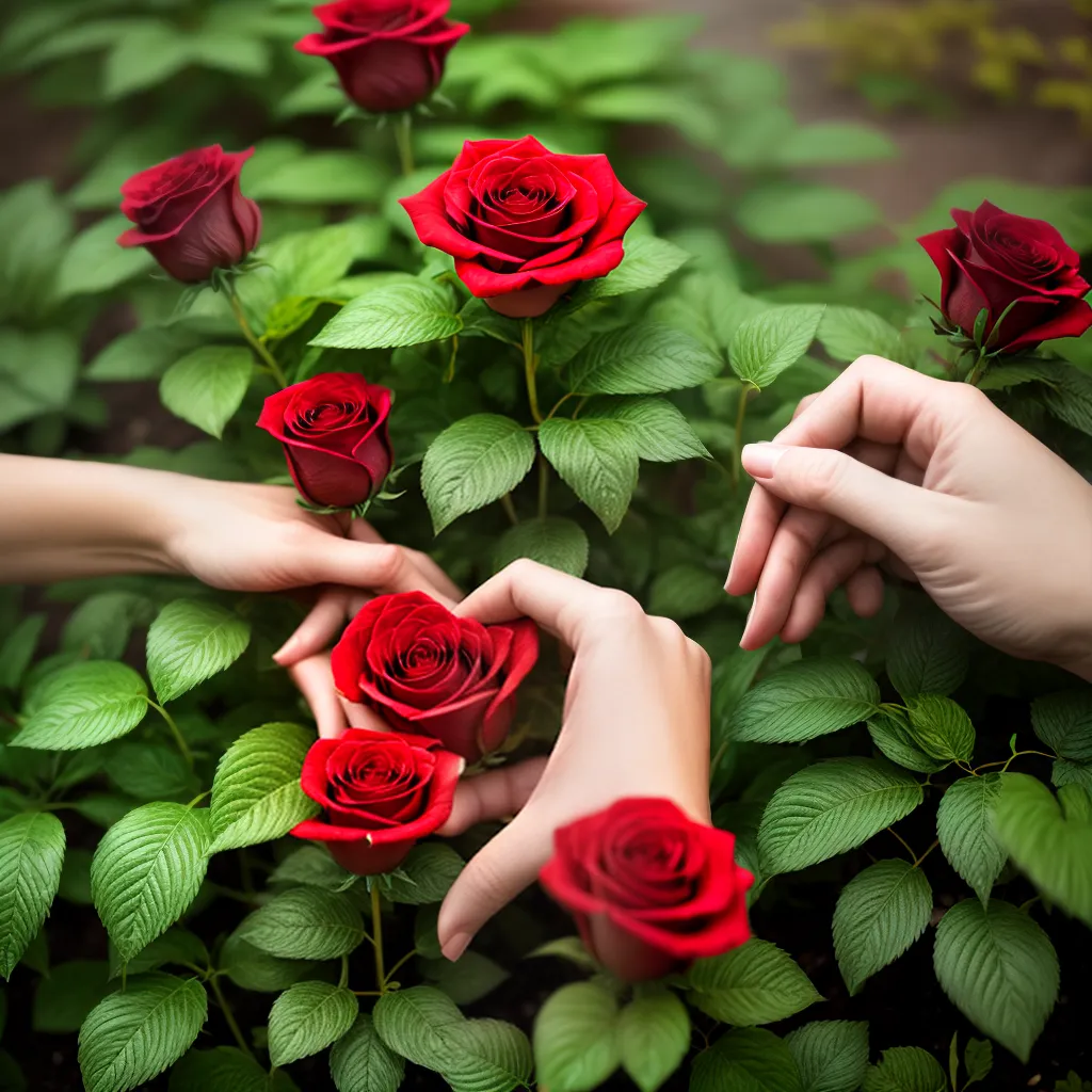 maos plantando rosas vermelhas jardim