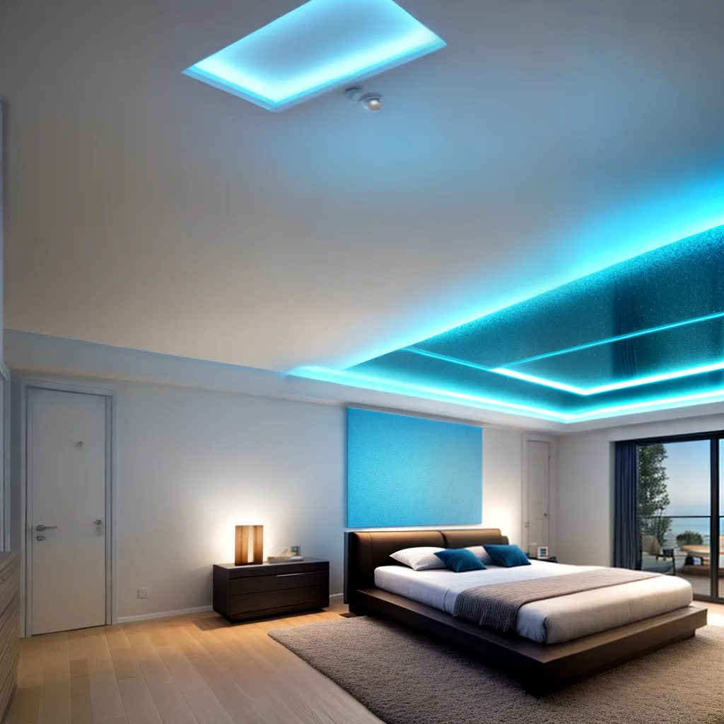 quarto futurista cama flutuante led holografia