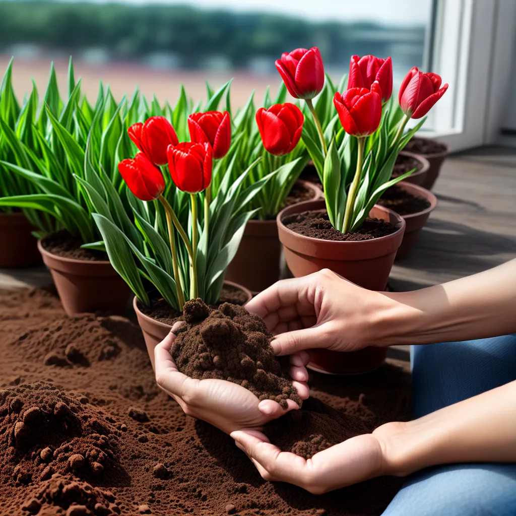 plantando tulipa vermelha maos solo plantando tulipa vermelha maos solo
