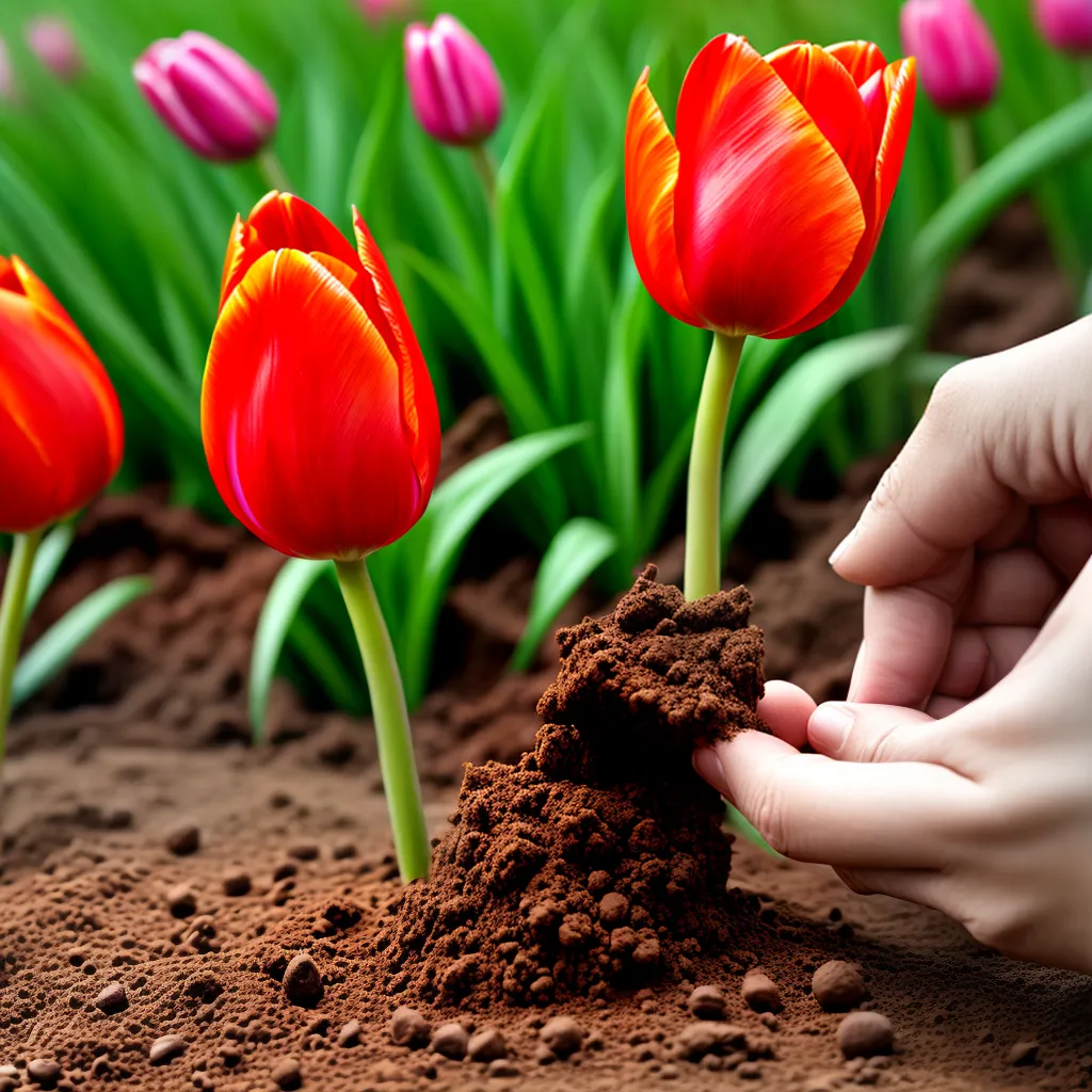 maos plantando tulipa vermelha maos plantando tulipa vermelha