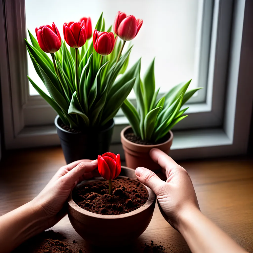 plantando tulipa vermelha sol janela plantando tulipa vermelha sol janela