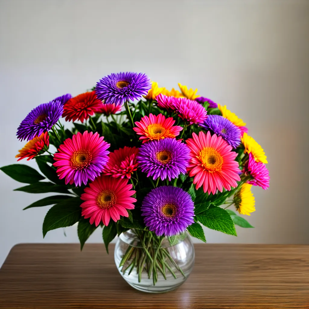 bouquet flores frescas mesa madeira
