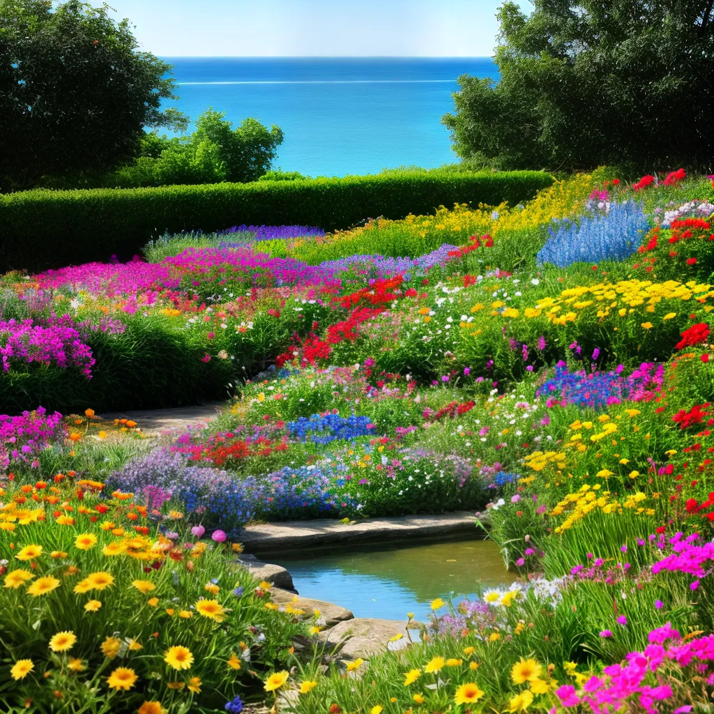 jardim costeiro flores coloridas oceano